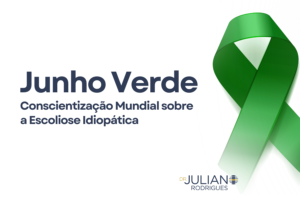 Imagem contém um laço verde representando a campanha Junho Verde: Conscientização Mundial sobre a Escoliose Idiopática